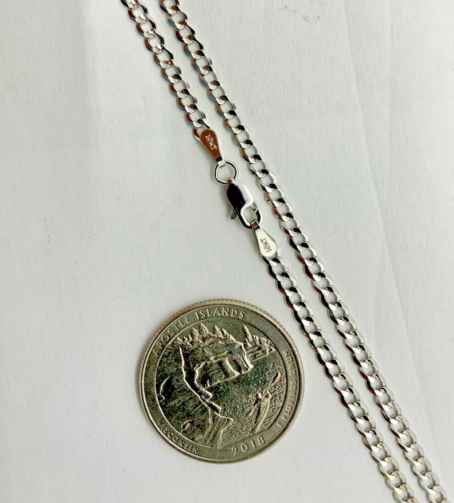 10K Solid White Gold Cuban Link Chain/Necklace Men’s/Women’s 2.2mm-5.7mm 16″-30″