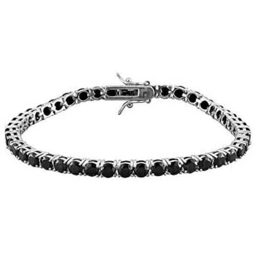 9Ct Round Cut Lab-Created Black Diamond Tennis Bracelet 14K White Gold Plated 7″
