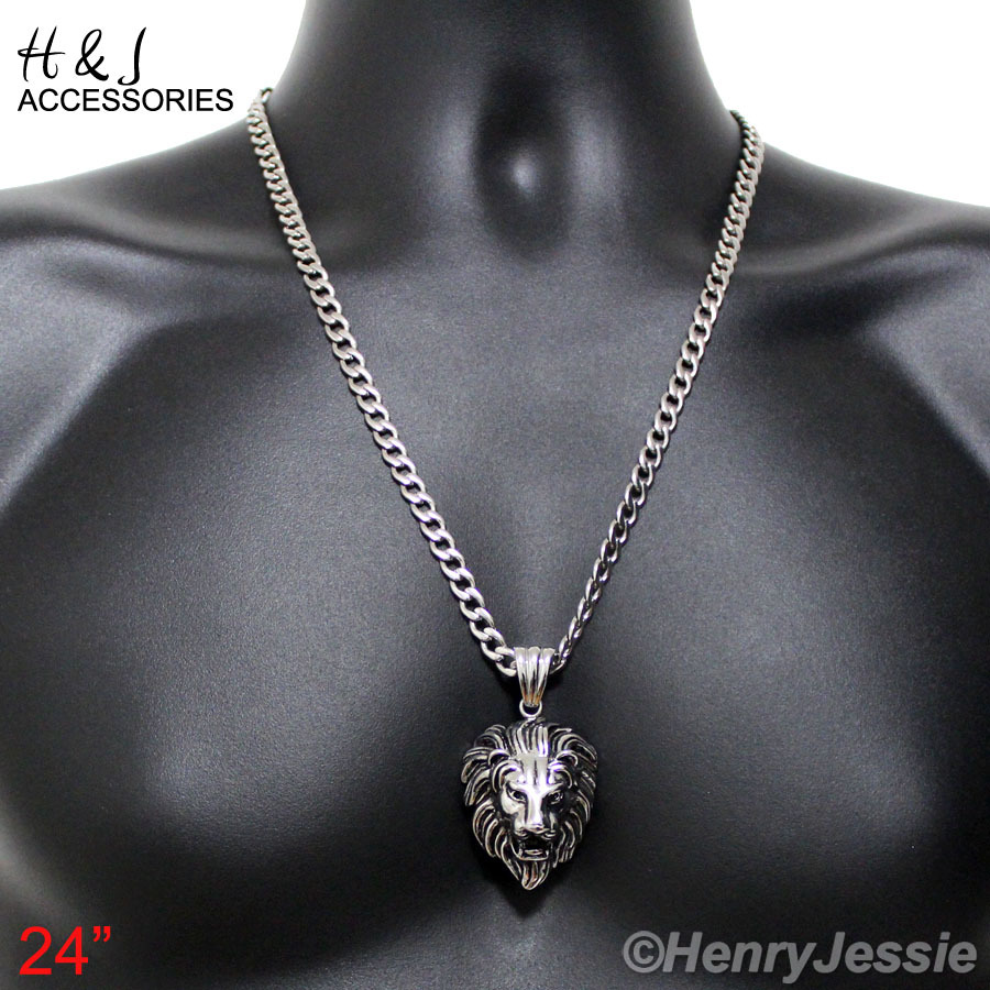 24″MEN Stainless Steel 6mm Silver Cuban Curb Link Chain LION KING 3D Pendant*P50