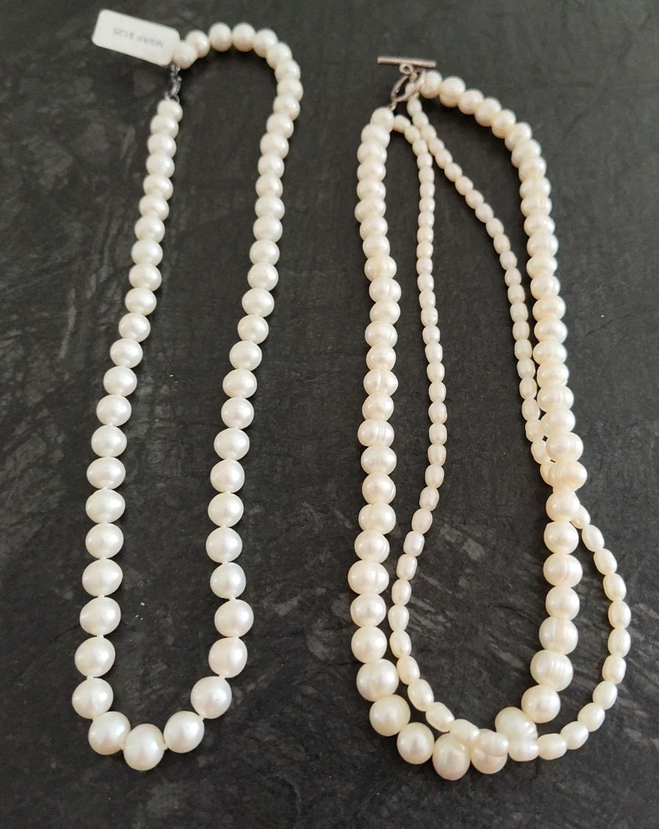 Lot 10 Assorted Genuine Pearl Necklaces – White Gray Brown – 2 With 925 Clasps