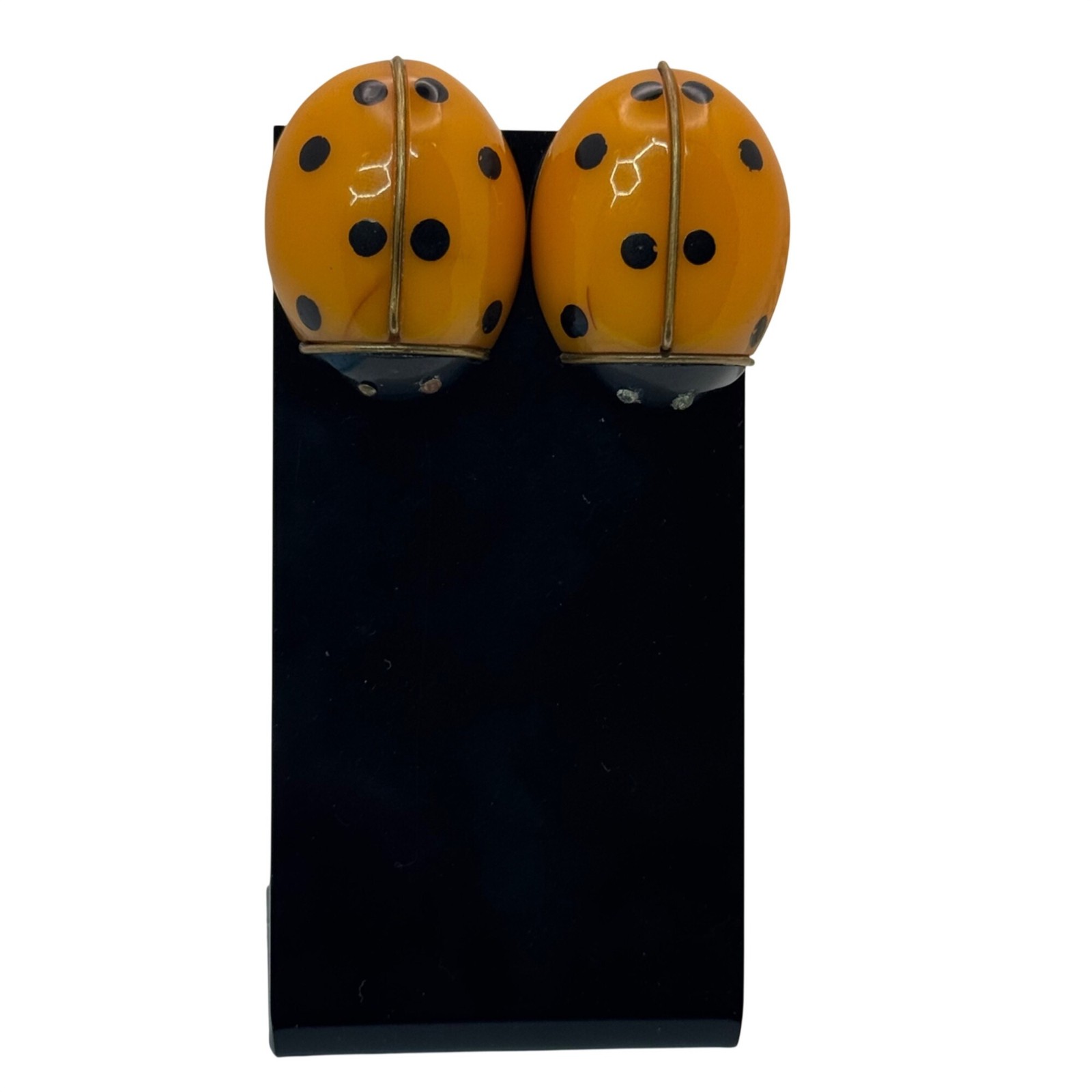 Bakelite Ladybug Shoe Clips Brooches RARE 1.5″ Vtg Yellow Polka Dotted Orange