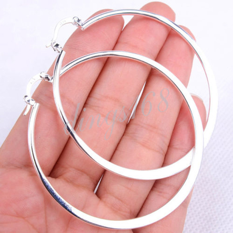 Classic Women’s 925 Sterling Silver 55mm/2.1 inch X-Large Round Hoop Earrings H8