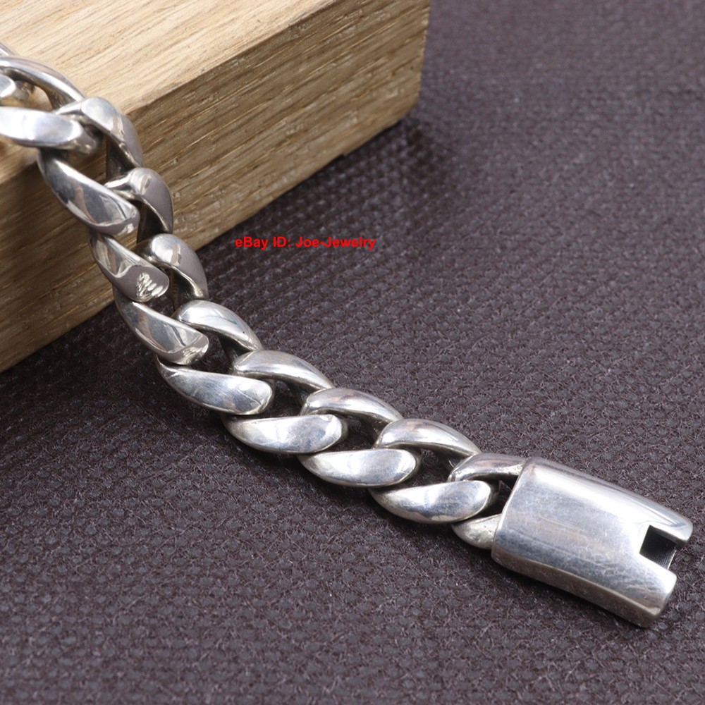 Real 925 Sterling Silver Men’s Bracelet 10mm Curb Link Chain Bracelet 8.26inch