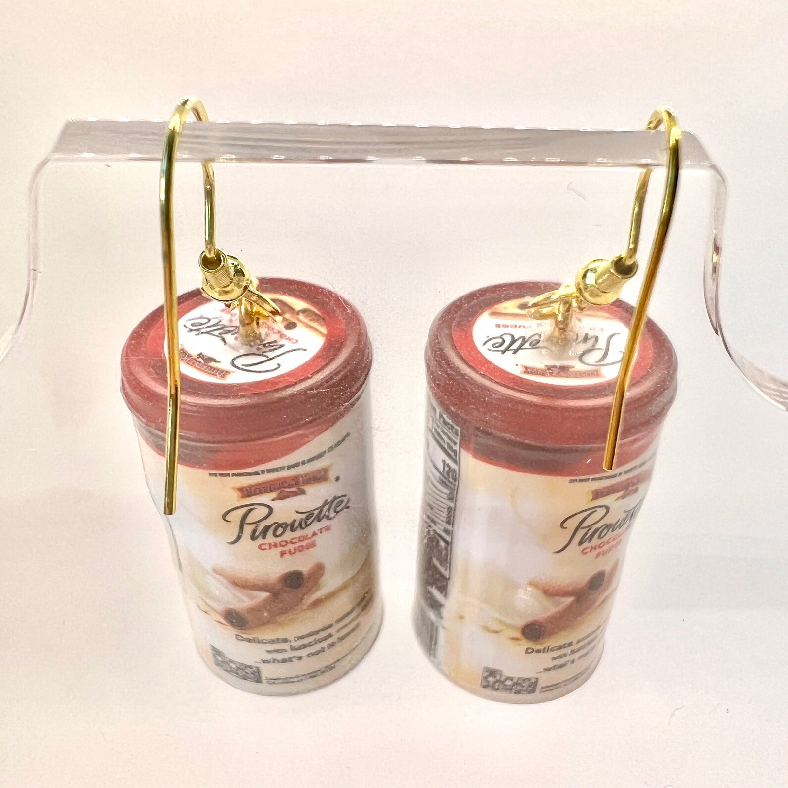 Pirouette Cookie Earrings – Mini Wafer Snack Dangles – Retro Foodcore Cute