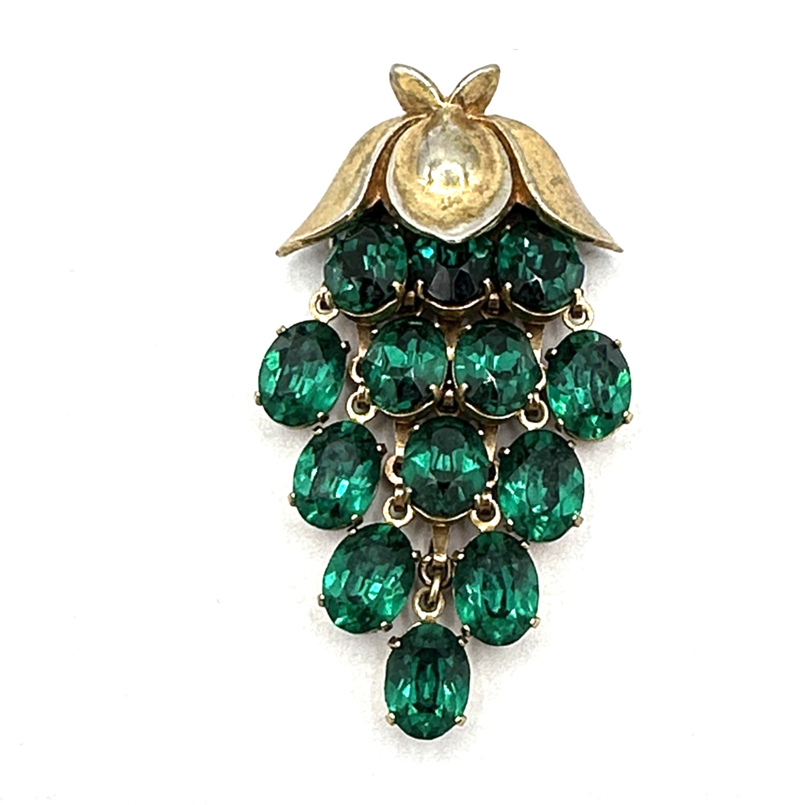 CROWN TRIFARI waterfall pendant – vintage Alfred Philippe green rhinestone grape