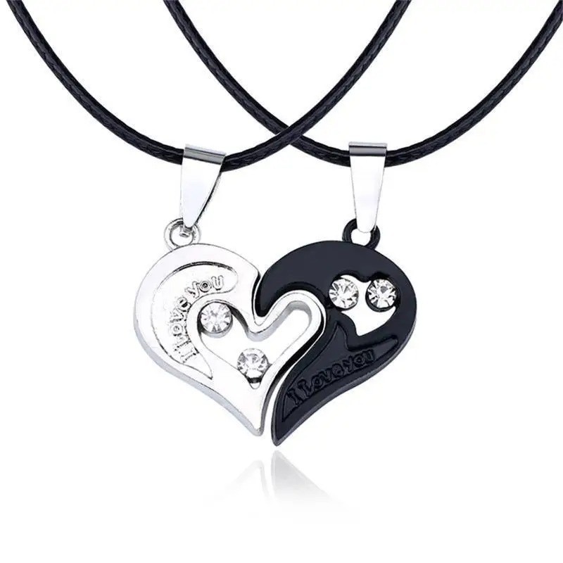 Stainless Steel I Love You Heart His Her Couple Pendant Necklace