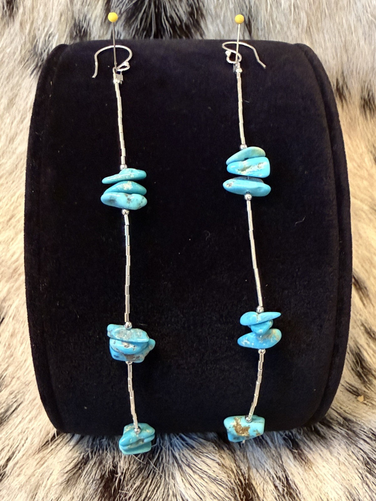 Liquid Sterling Silver 925 TURQUOISE NUGGET BEADED Shoulder Duster 5in Earrings