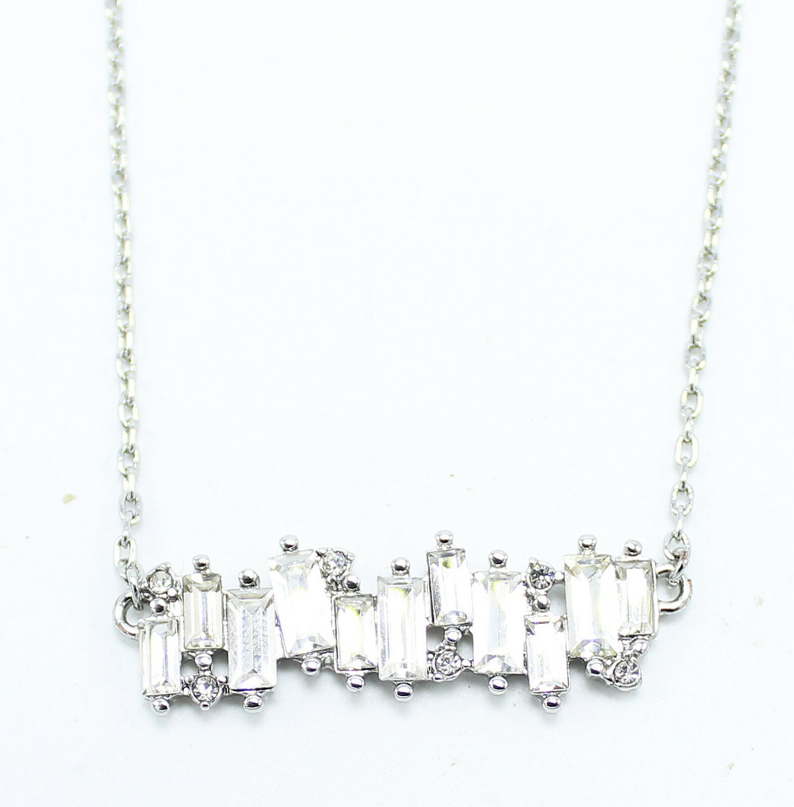 New French Connection Silver Rhinestone Bar Pendant Necklace $34 Tags #FC36