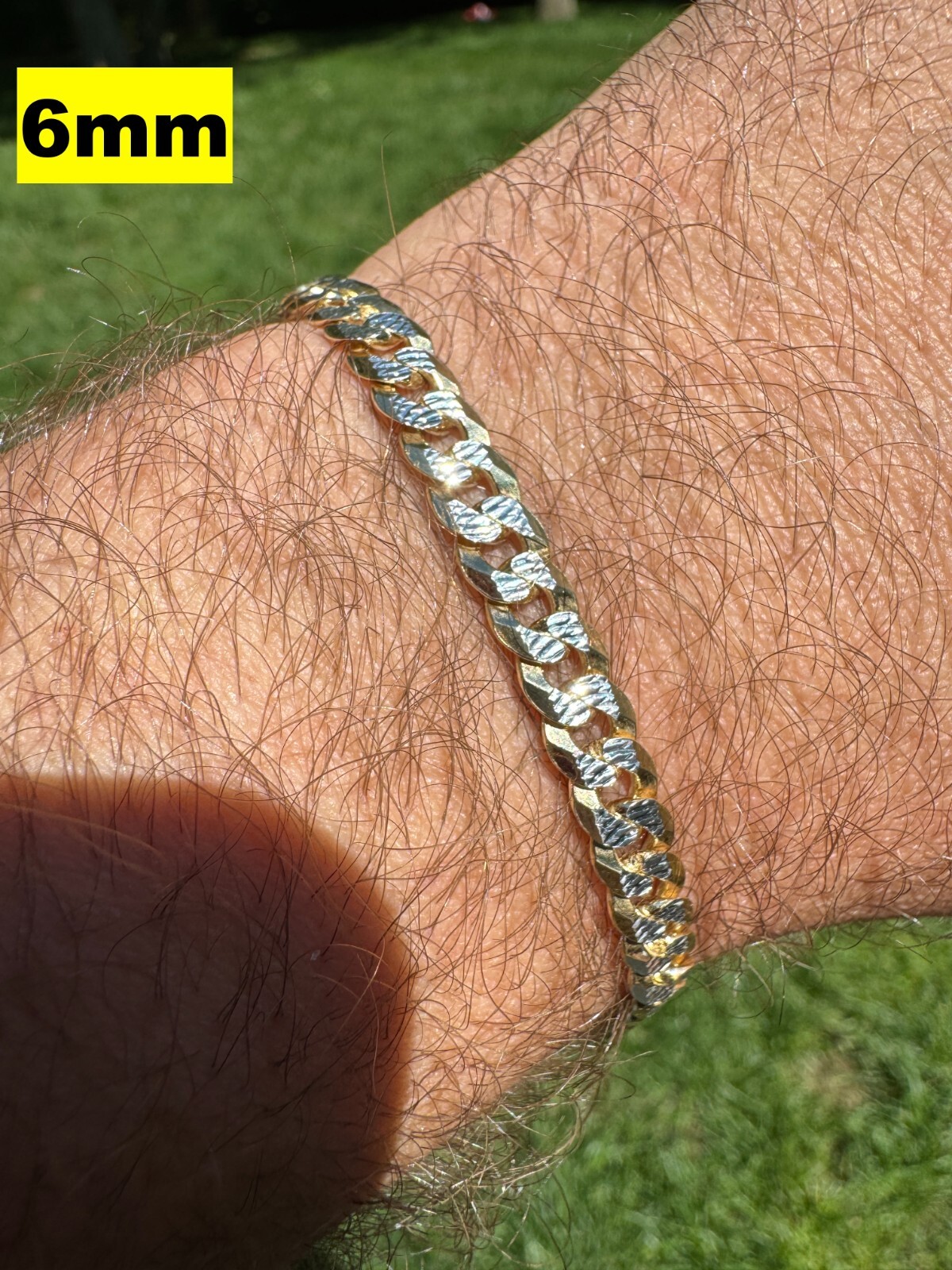 Solid 925 Sterling Silver 14k Gold Plated Cut Flat Miami Cuban Hip Hop Bracelet
