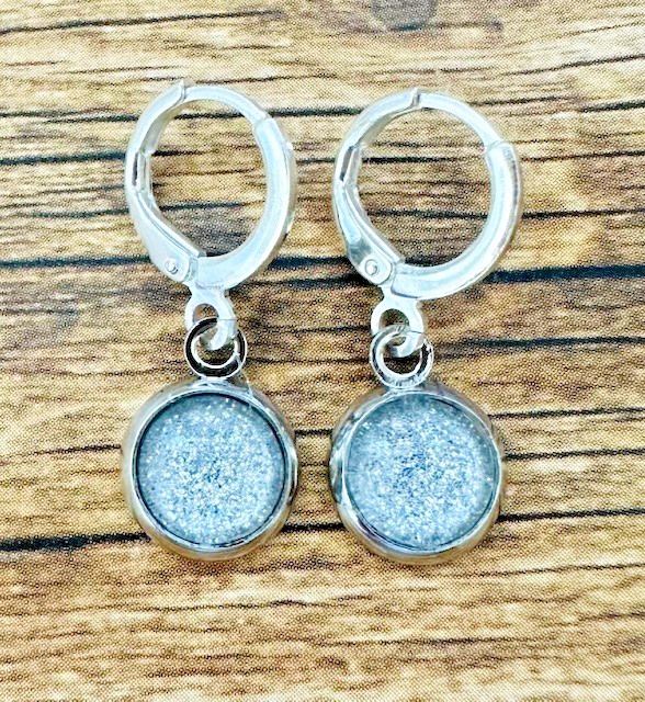 Huggie Hoop Nickel Free Lead Free Leverback Silver Glitter Earrings RTS