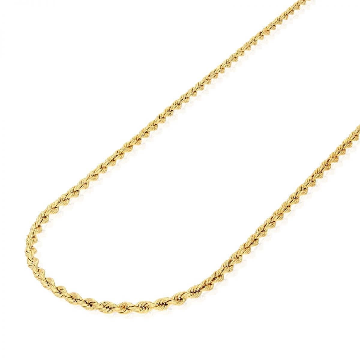 14K Yellow Gold 3mm Thick Hollow Rope Chain Necklace Lobster Clasp 20″