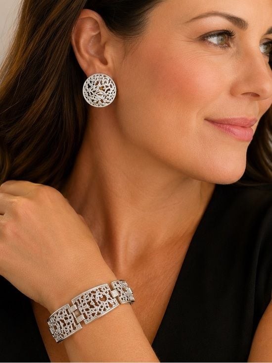 Vintage Sarah Coventry Silver Tone Filigree Bracelet & Earrings Set