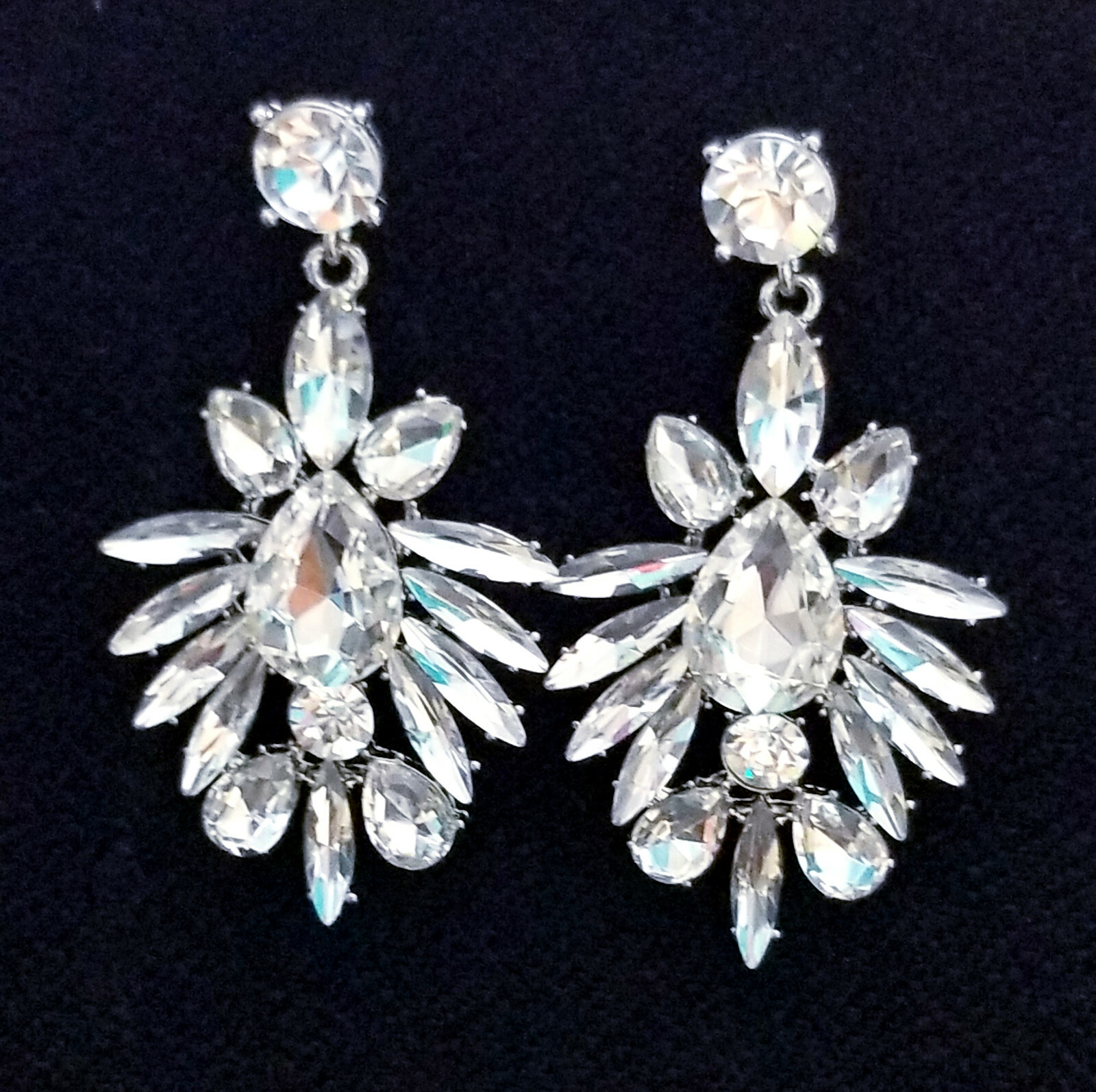 Clear Chandelier Drop Earrings Rhinestone Crystal 2.8 in