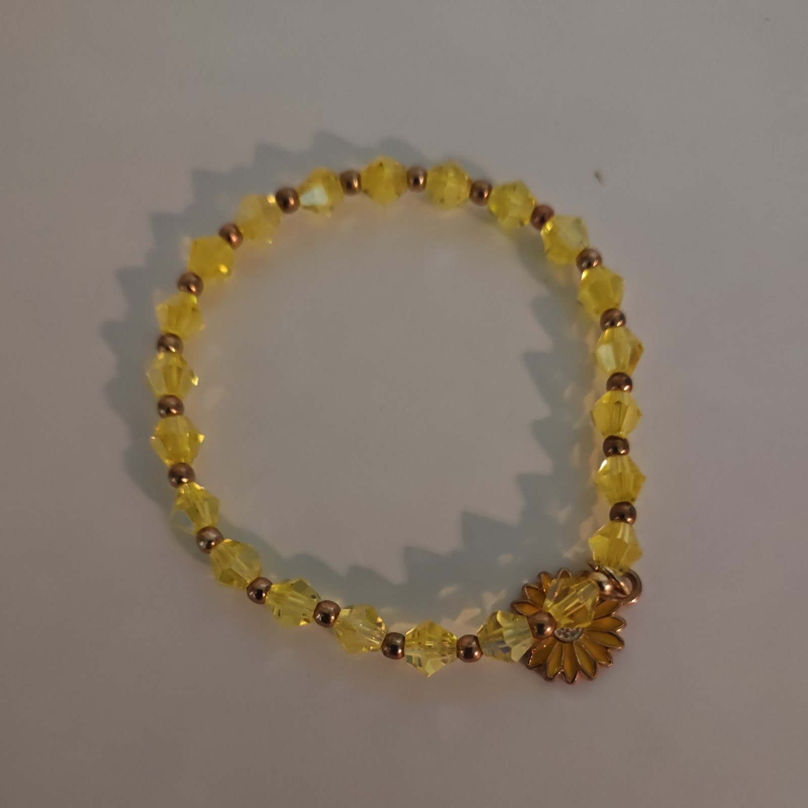 Crystal Beaded Stretch Bracelet, Flower Charm, Multicolor Flowers. 6 1/2 16.5cm