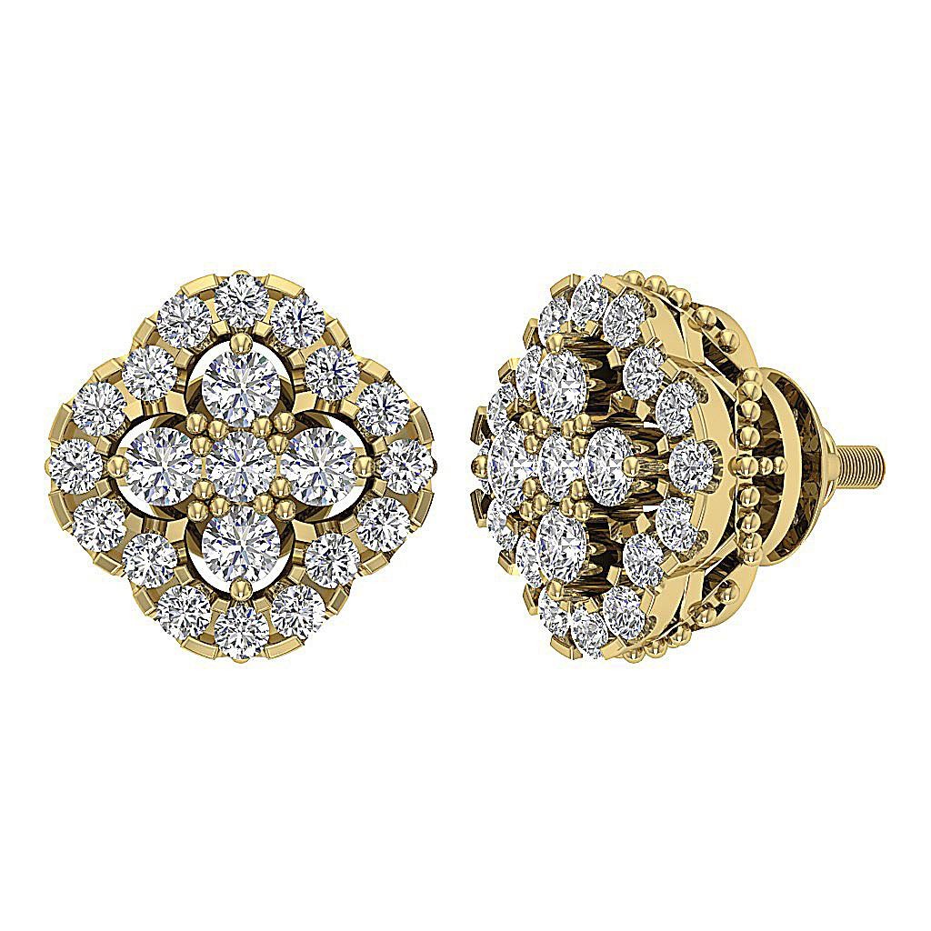 Designer Studs Earrings Round Cut Diamond SI1 G 0.75 Ct 14K White Gold 9.80 mm