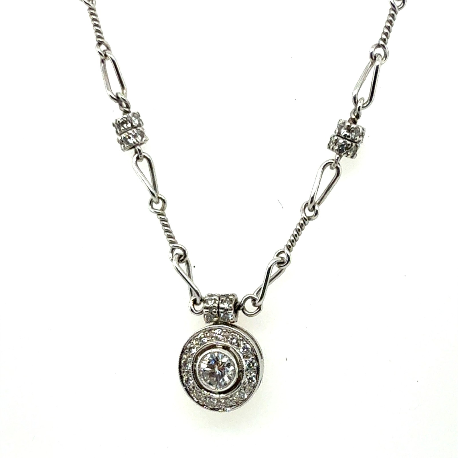 Retro Platinum and Gold 1.00 Carat Natural Diamond Necklace Pendant by Pepi