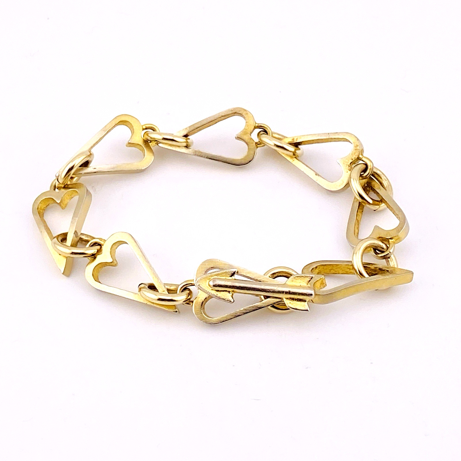 Chunky Heart Link Bracelet Gold Over Sterling Vermeil 6.25 In Arrow Clasp Retro