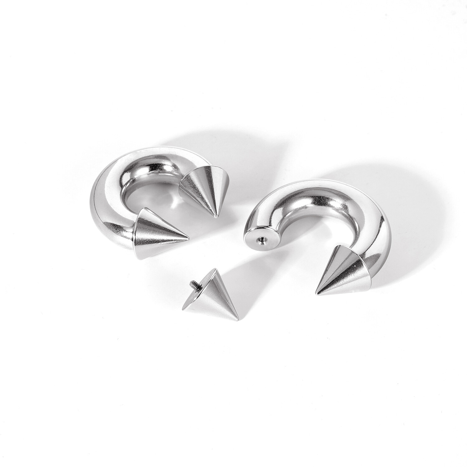 2Pcs Stainless Steel Spike Circular Barbells Large Septum Ring Ear Gauge Earring