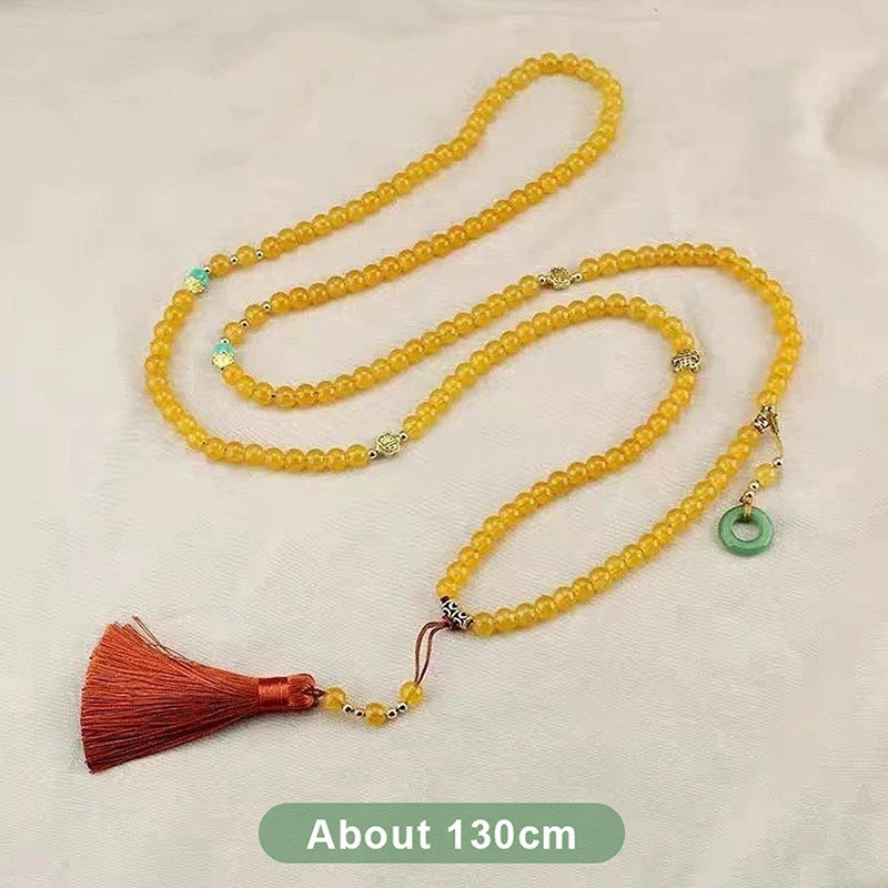 Retro Ethnic Style Necklace Chinese Style Beaded Tassel Choker Natural Stone Pra