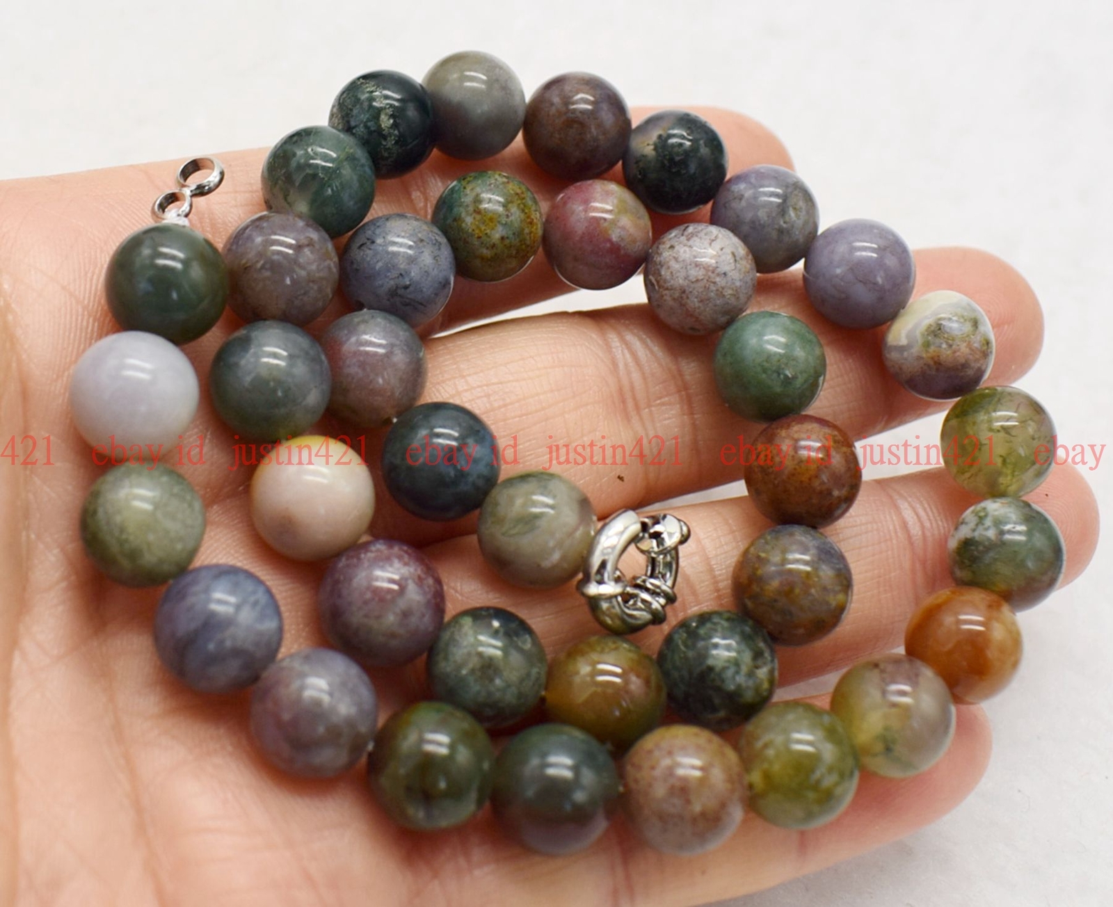 Fashion 6/8/10/12mm Multicolor Indian Agate Round Gemstone Beads Necklace AAA+