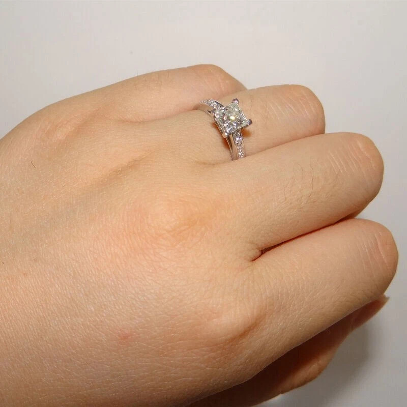 3.25Ct VVS1 Princess Cut Lab Created Diamond Wedding 925 Silver Engagement Ring