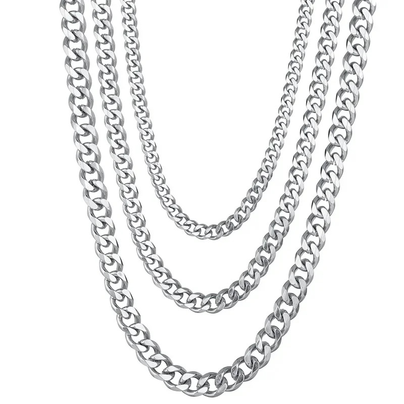 Stainless Steel Silver Cuban Curb Chain Necklace Mens Womens 3-11mm 16-36 Inch