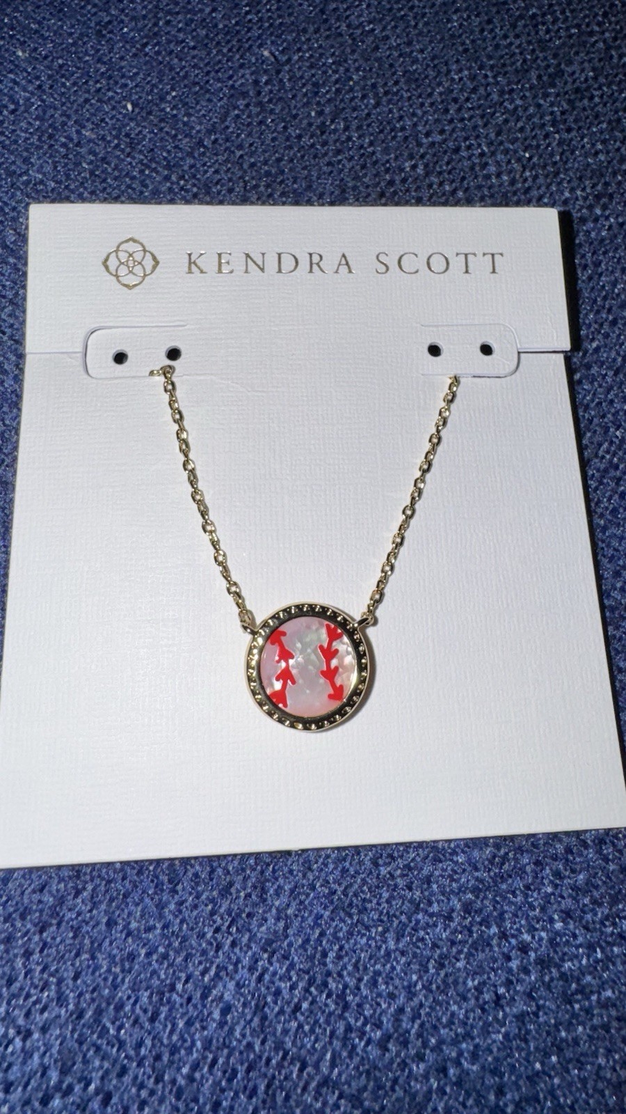 New Kendra Scott Baseball Gold Short Pendant Necklace in Ivory Mother-of-Pearl