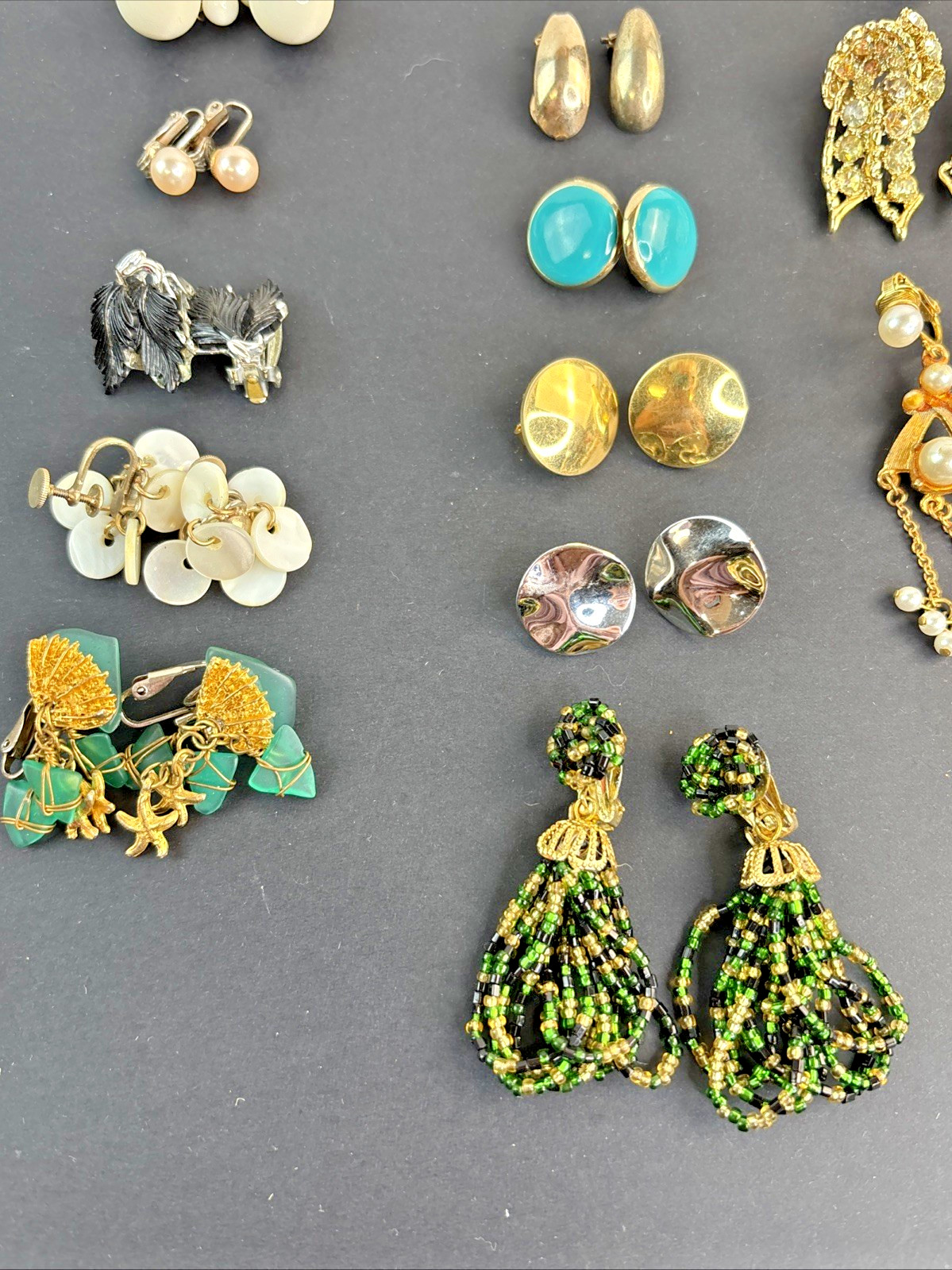 Lot of 62 Clip-on Screw Back Earrings Vintage 1940’s-1970’s Mixed Metals Cluster
