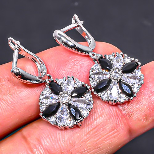 Black Onyx 925 Silver Plated Earring 1.17″ E6217-177