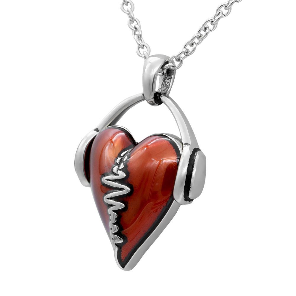 HeartBeat Necklace Headphones Music Love Red Heart Pendant Jewelry By Controse