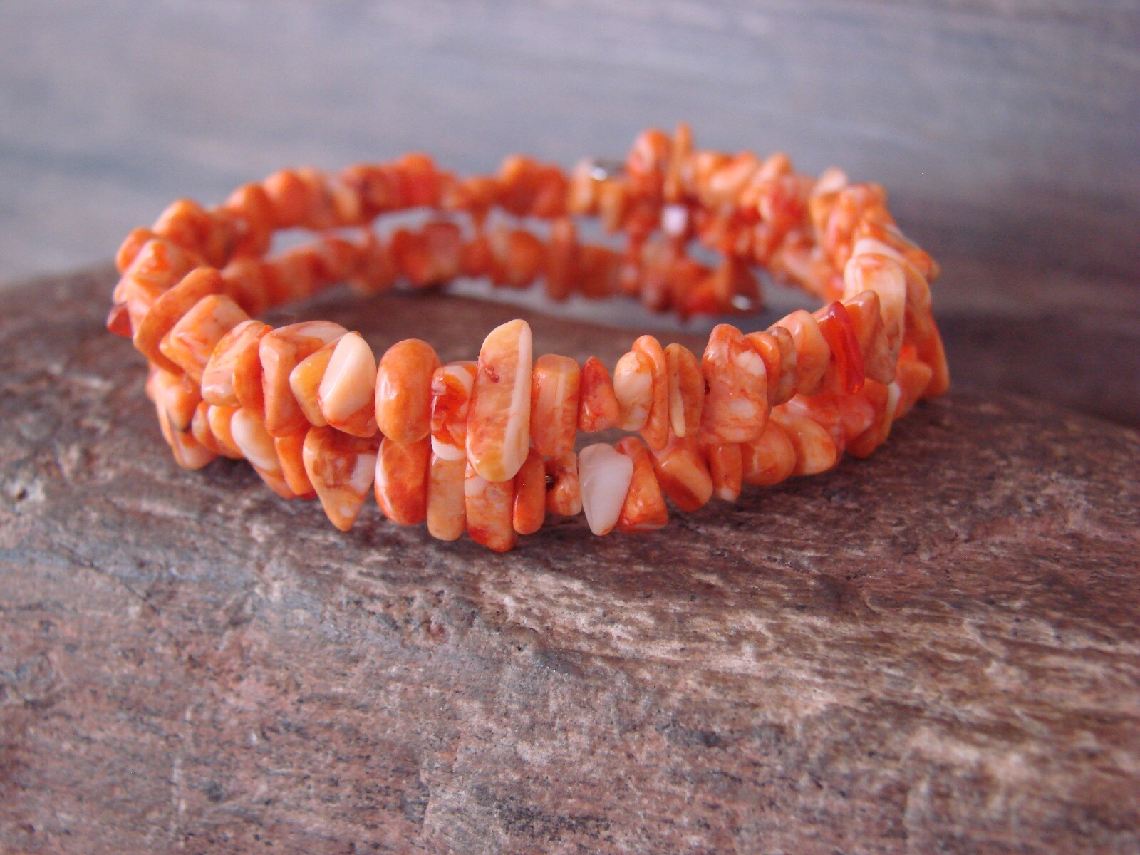 Navajo Indian Memory Wire Coil Spiny Oyster Bracelet by Doreen Jake