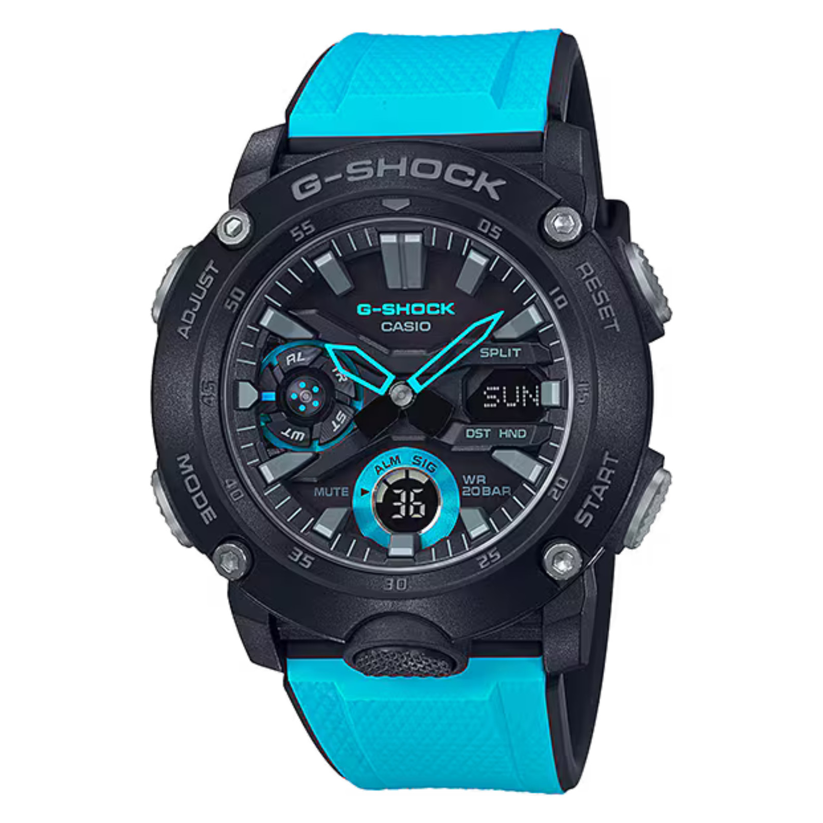 Casio GA-2000-1A2-OS Men’s G-Shock Carbon Core Guard Structure Watch, Black/Blue