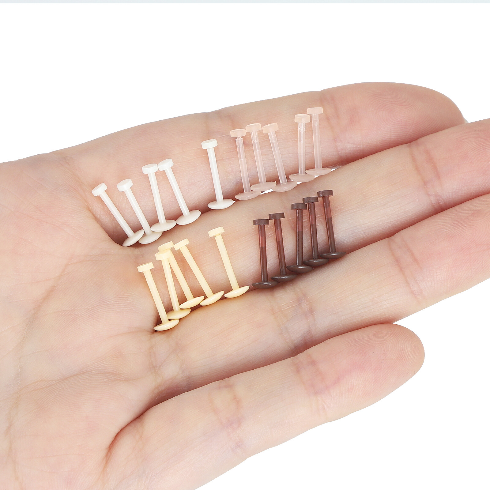 40Pcs Kit Silicone Labret Lip Studs Push in Flat Ear Helix Conch Piercing 16G US