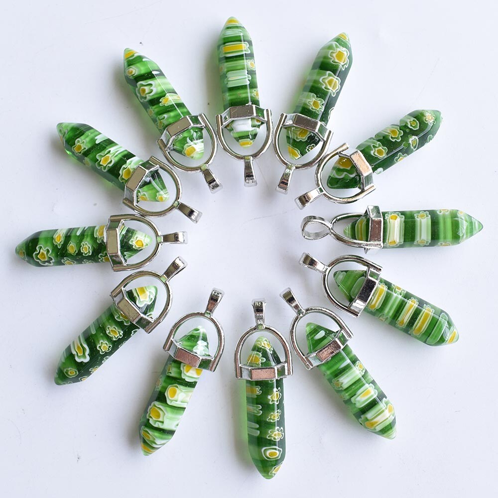 30pcs Mixed Thousand Flower Glass Pillar Point Charm Pendants for Jewelry Making