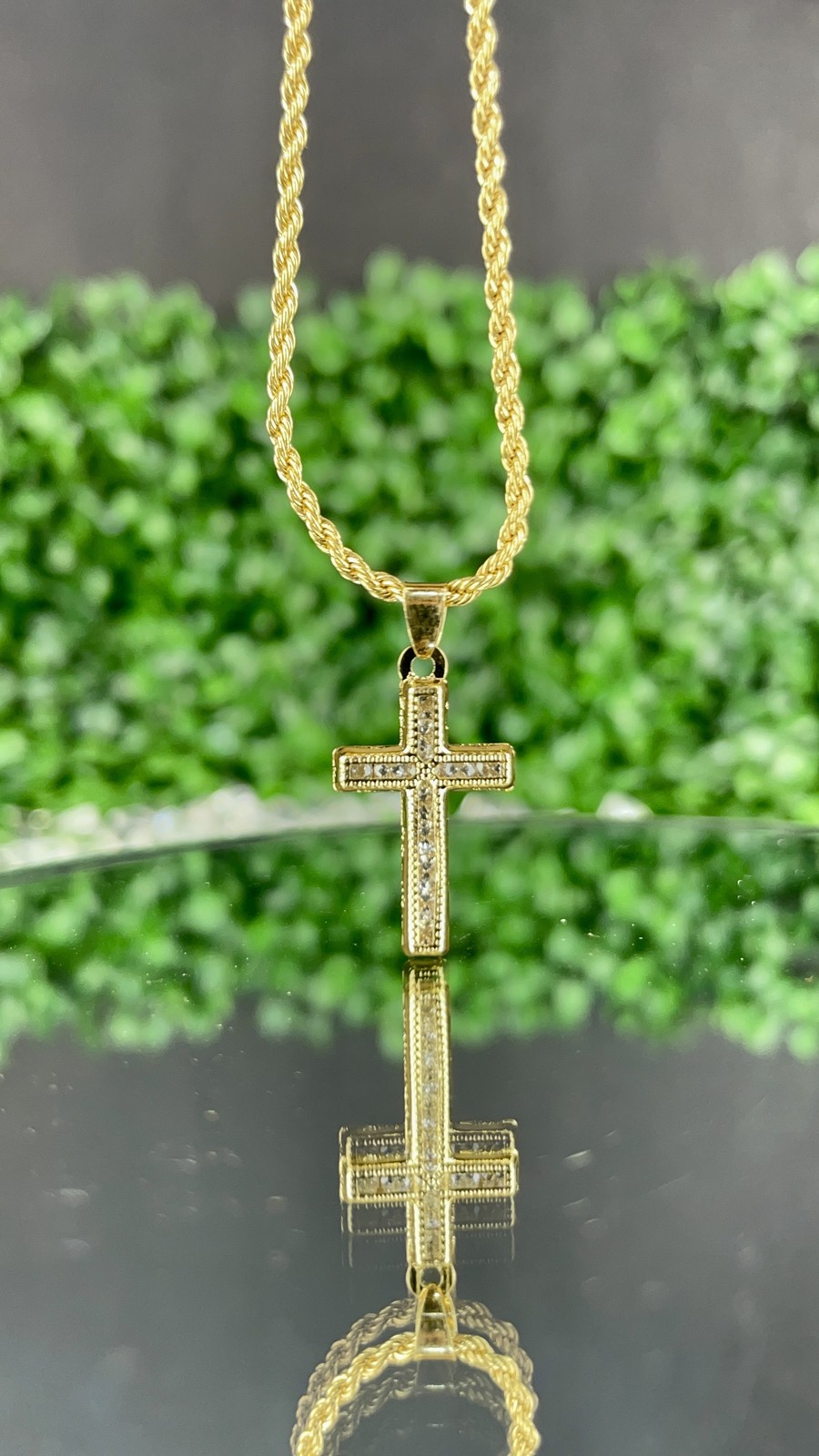 14K Gold Filled Women Girls CZ Cross Necklace Rope Chain 18″ Crucifix Charm Gift