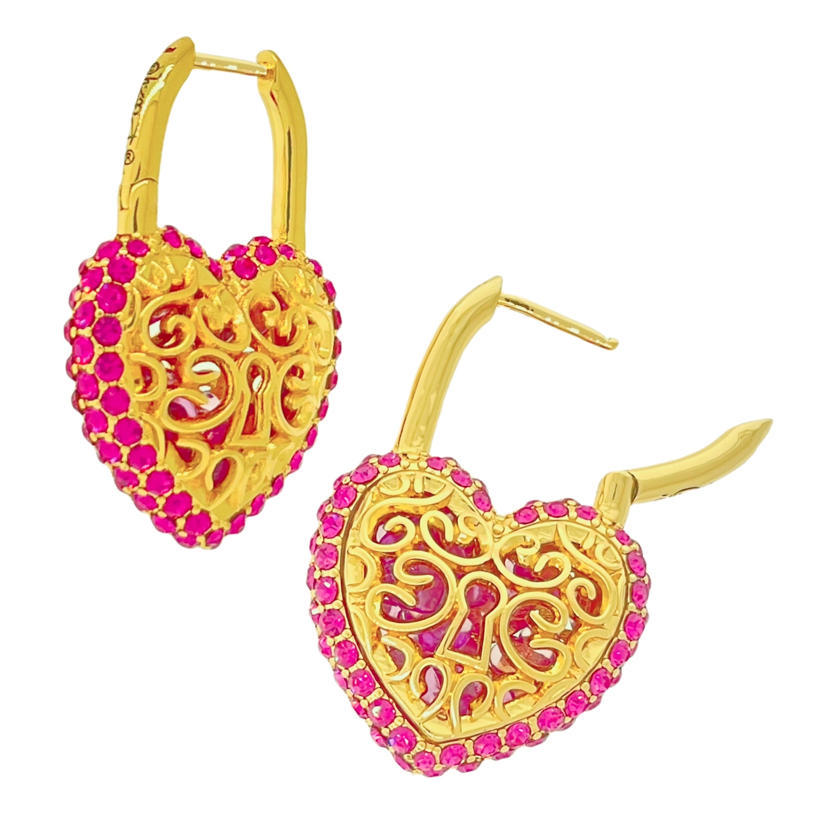 Filled Love Hot Pink Crystal Earrings by Ritzy Couture DeLuxe 18k Gold Plating