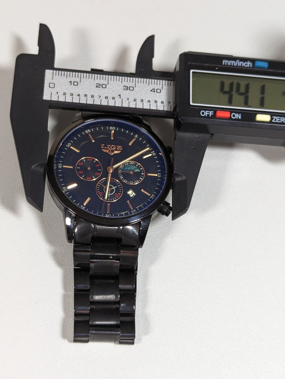 LIGE Dream Multifunction Dial Moon Phase Central Second Round Black Case Watch
