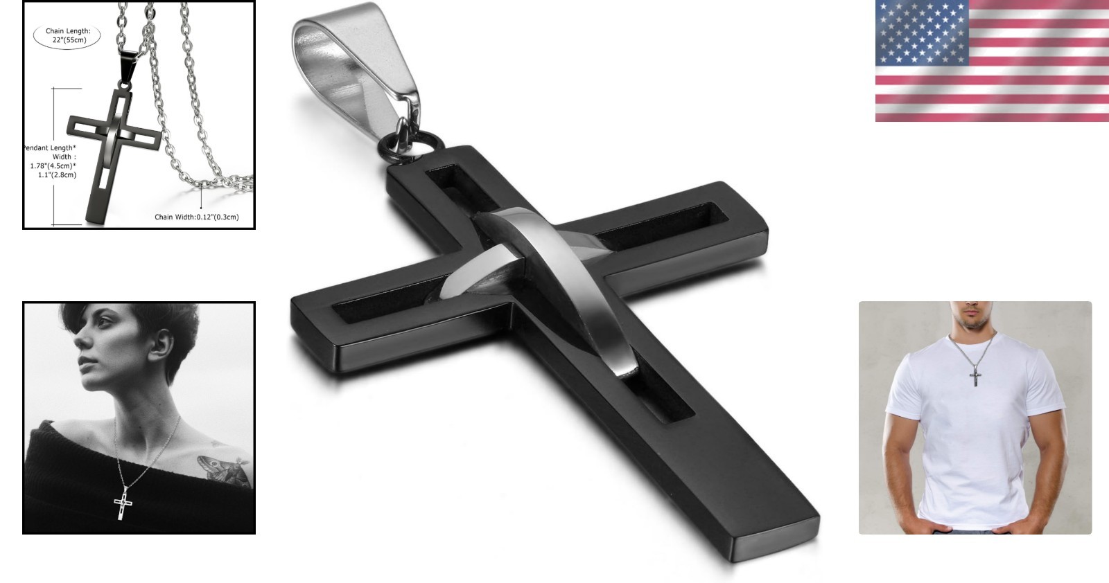 Unique Stainless Steel Cross Necklace with Free Chain – Ideal Gift for All Ages
