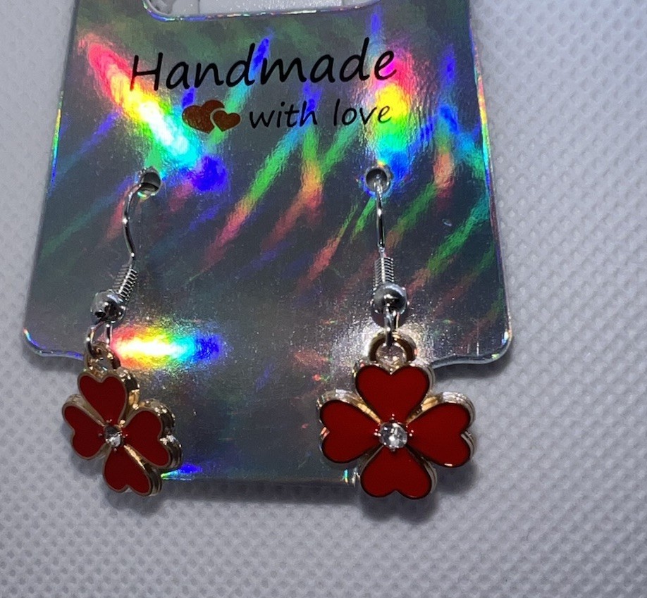Handcrafted Silver-Tone Dangle Hook Earrings, Enamel Metal No Stone