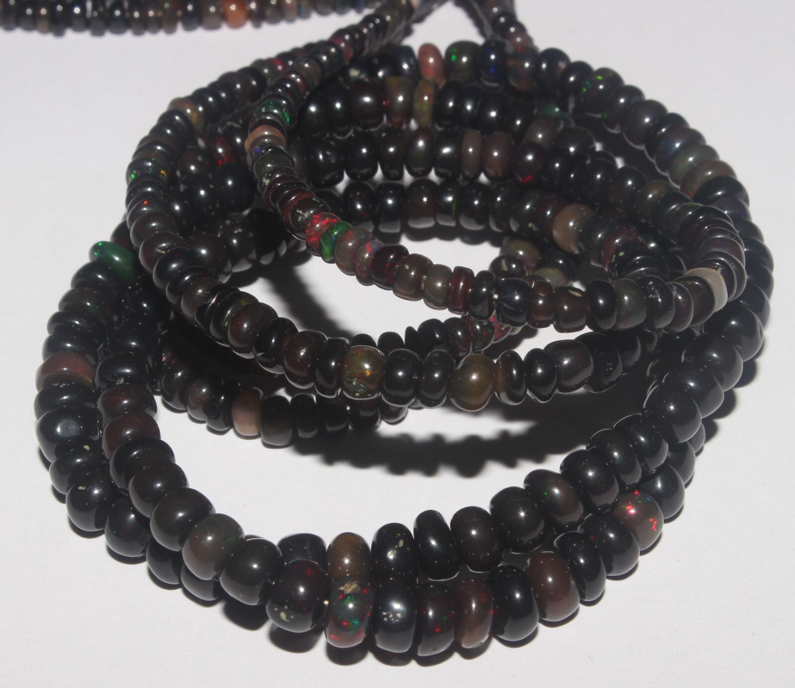 3to5 MM 16” Strand Black Natural Ethiopian Opal Rondelle Beads Necklace