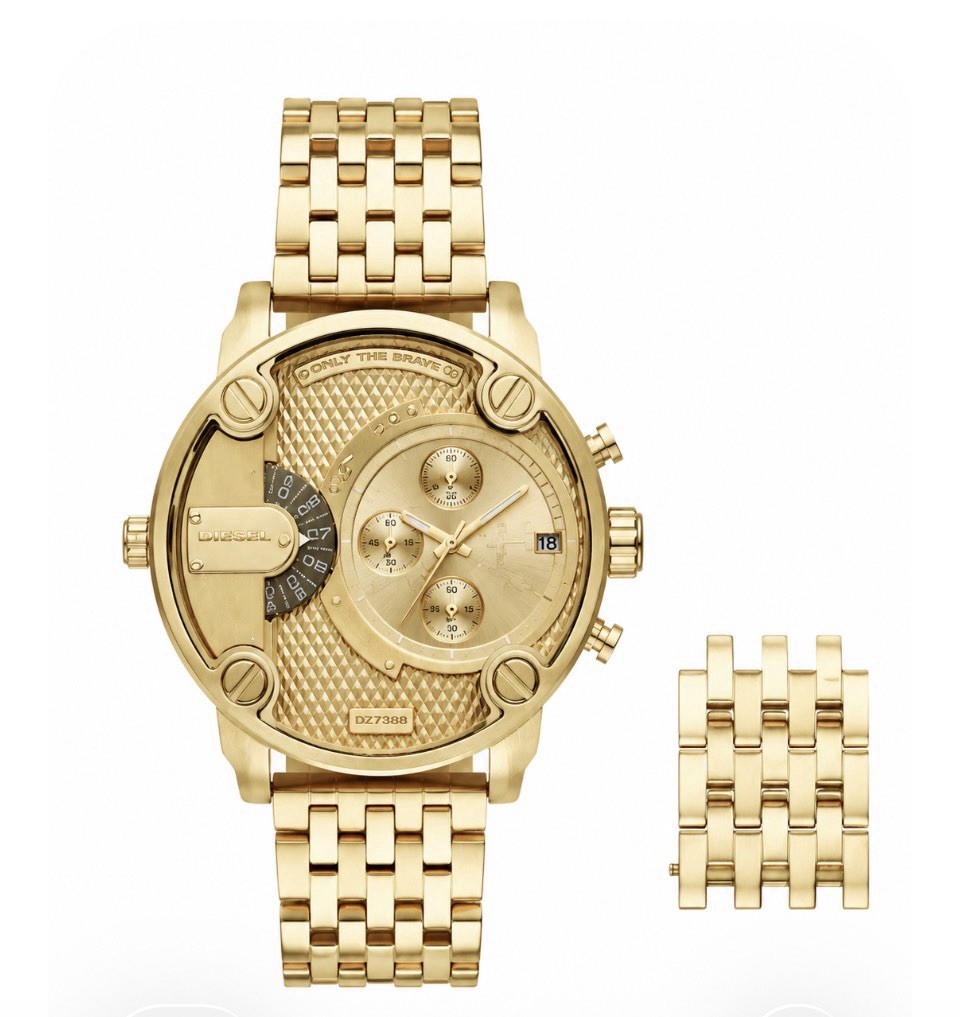 Diesel Little Daddy DZ7287 Oversized Chronograph Gold 51mm Dual Time +Links