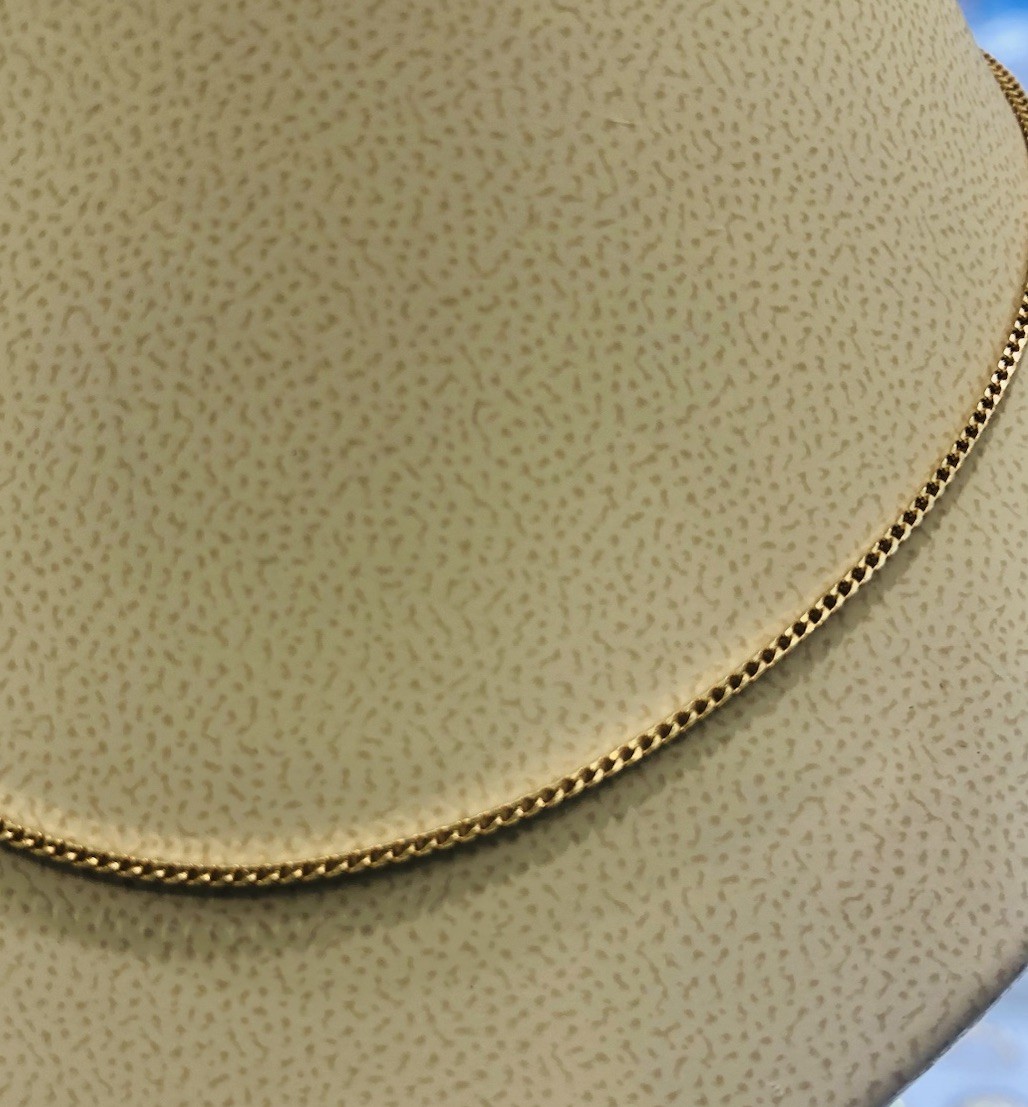 14KT YELLOW GOLD CUBAN BOX NECKLACE 1mm width 16 Inches Long Weight 3.4g-UNISEX