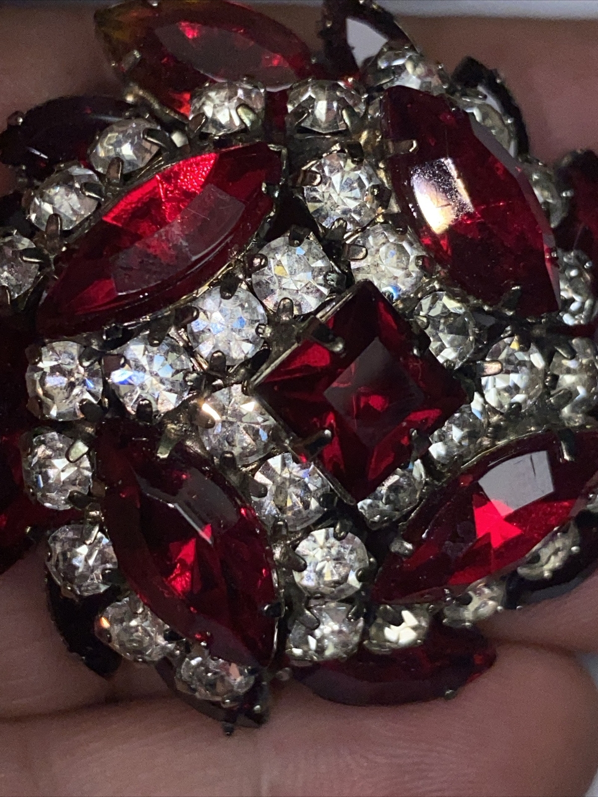 Brooch Pin Huge Open Back Crystals 2.75” Long Vintage Beauty