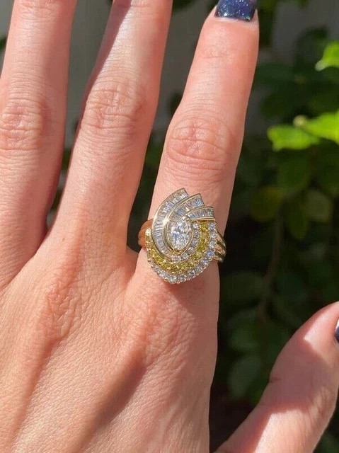 Wedding Anniversary Promise Ring 14K Yellow Gold Plated Simulated Diamond