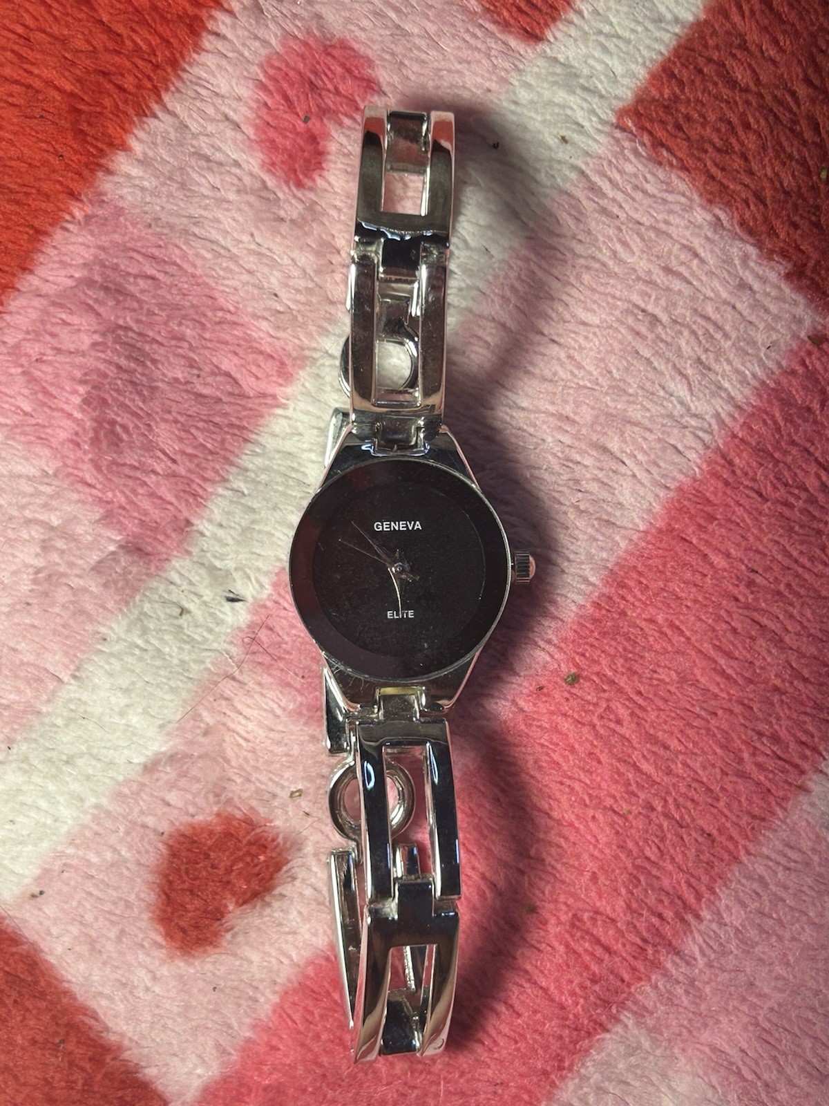 Geneva Elite Women’s Silver Tone Bracelet Watch Black Dial Quartz Analog