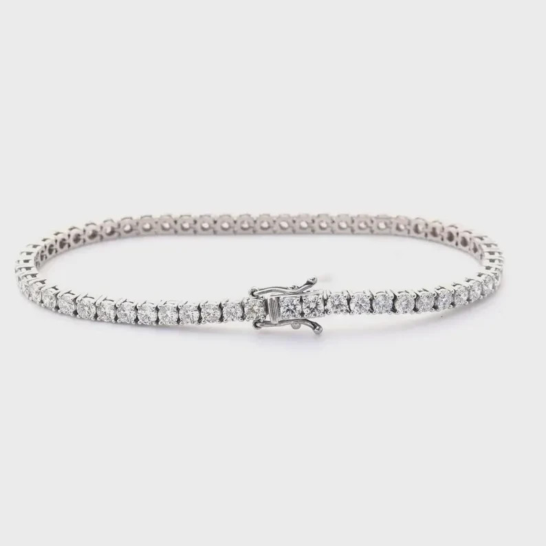 14K White Gold Tennis Bracelet Round Cut Natural Diamond Valentine’s Day Gift