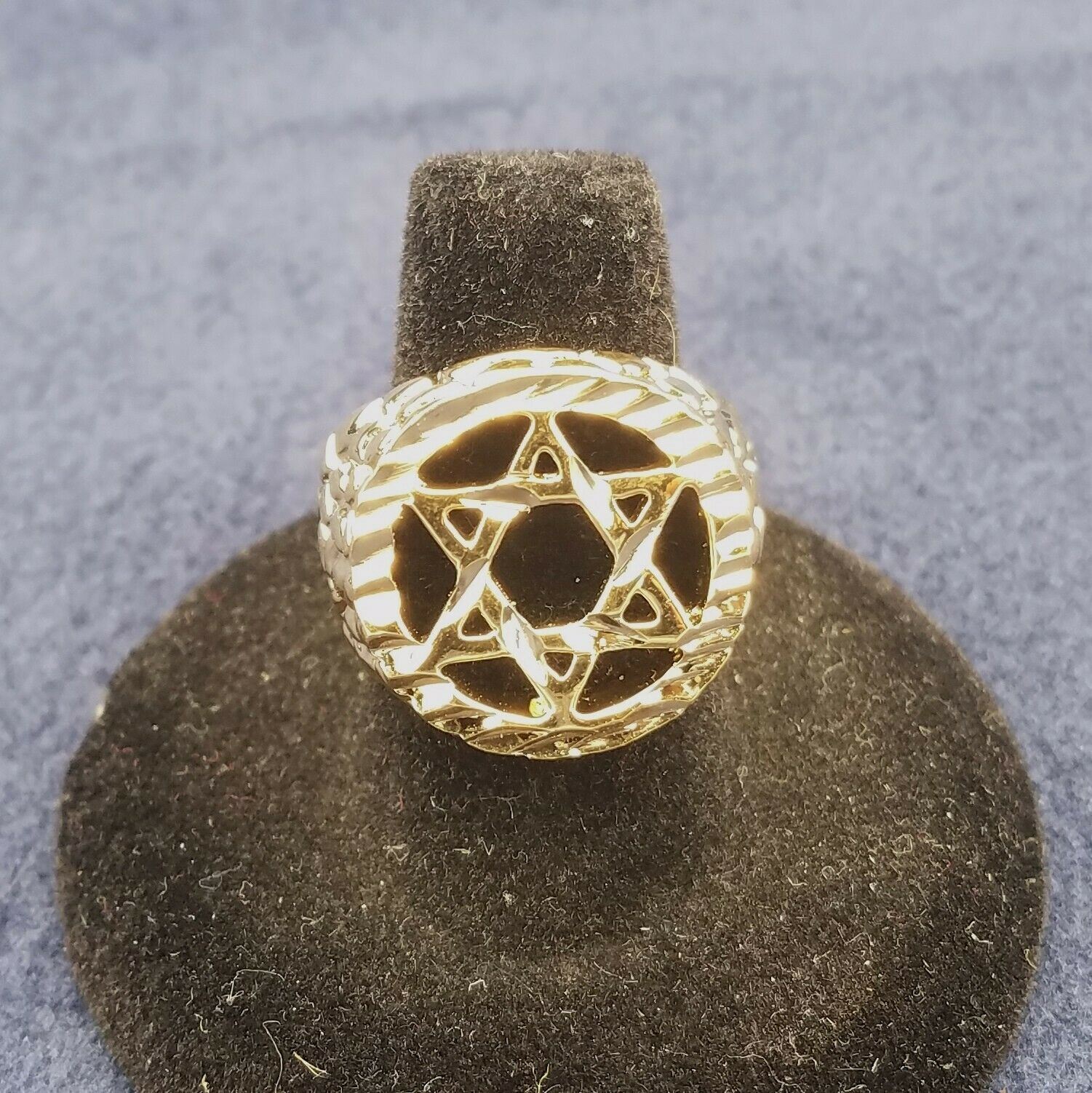 SIZE 8-13 MENS 14KT GOLD EP JEWISH STAR CUT OUT BLING NUGGET STYLE RING