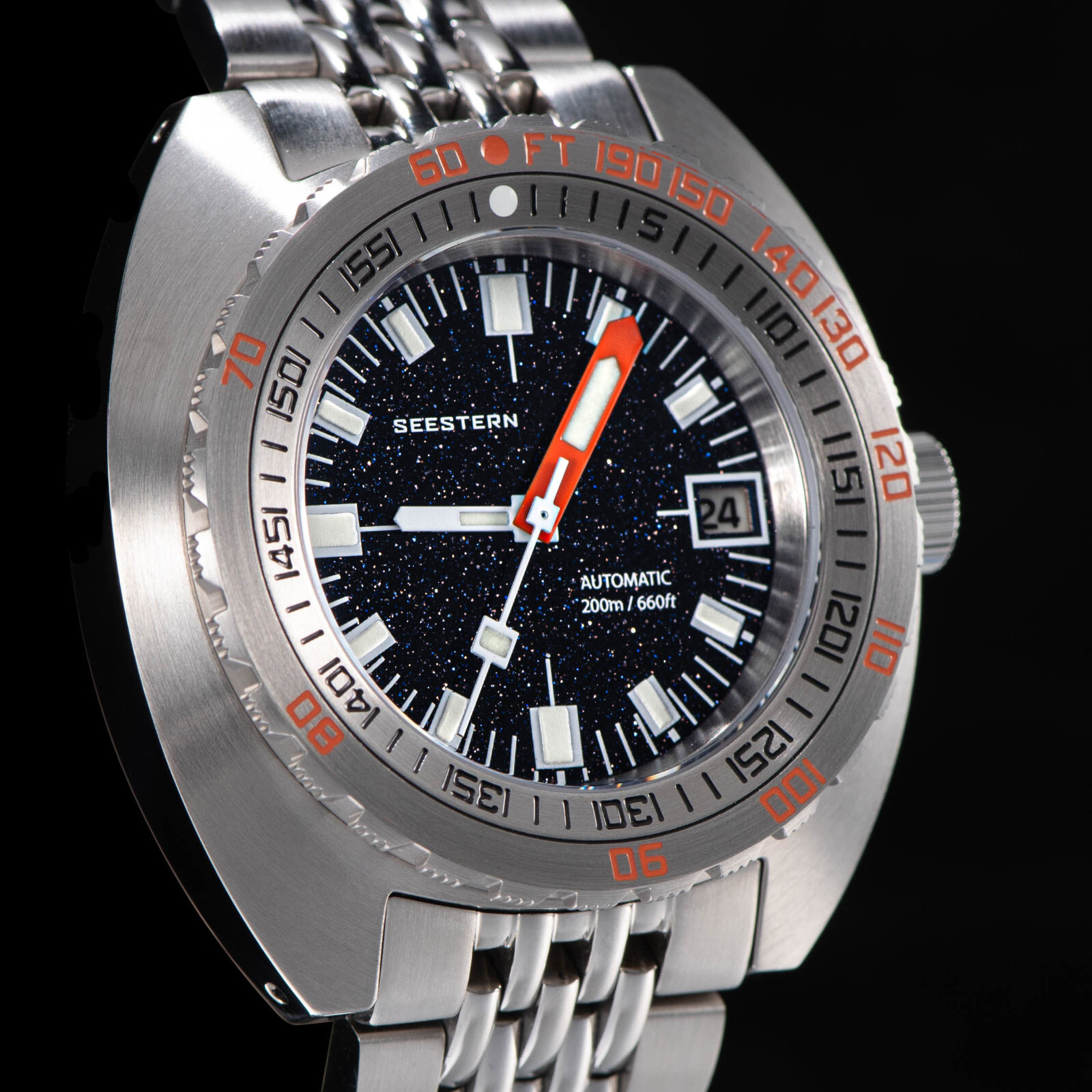 Seestern V3 42MM SUB 300T LUME DATE 200m DIVER’S Mens Watch DOX10 BlueGold Stone