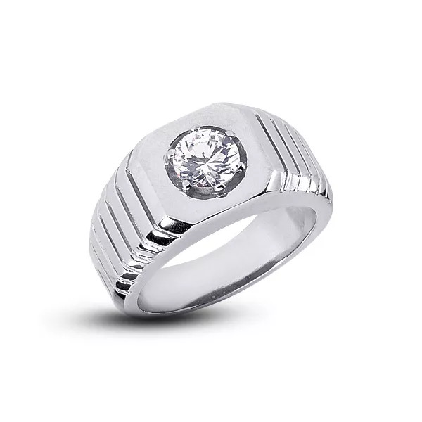 Single Stone Mens Ring 14K Gold Classic Round 0.36 Carat Natural Diamond E SI1