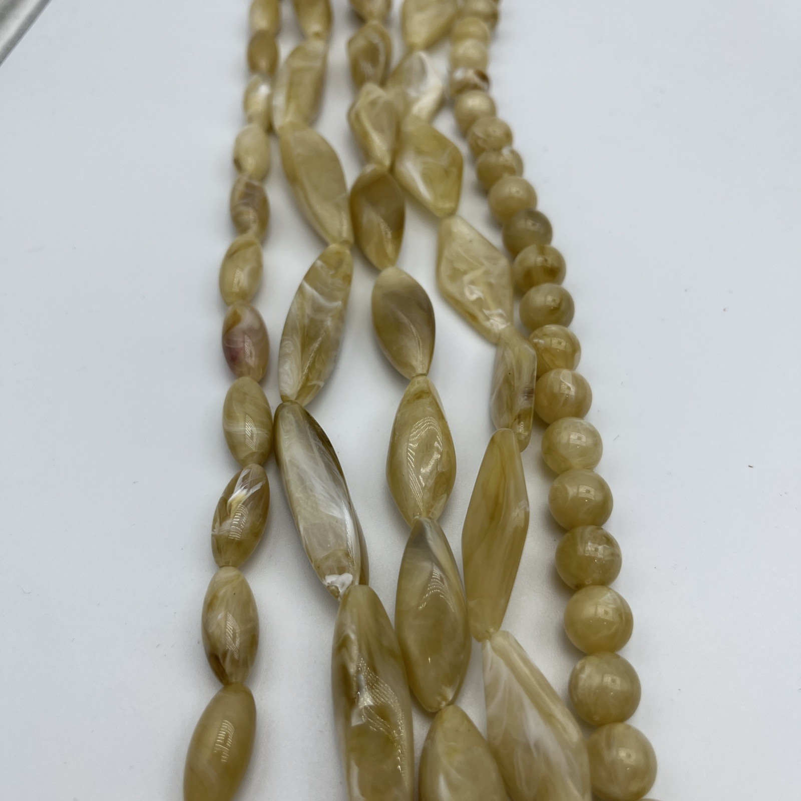 Multi-strand Chunky Acrylic Lucite Retro Bohemian Beige Statement Bead Necklace